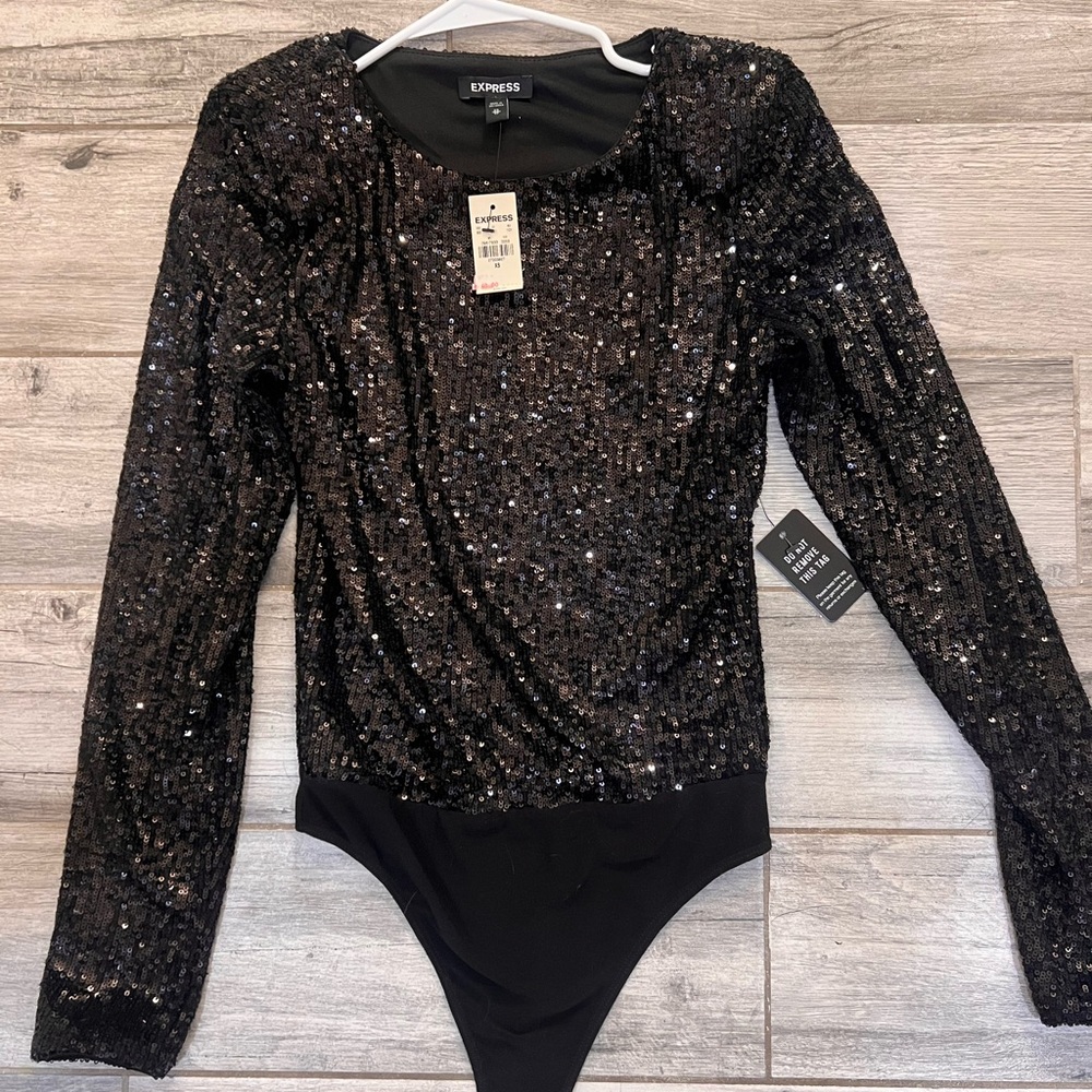 Express Black Sequin Bodysuit BNWT
